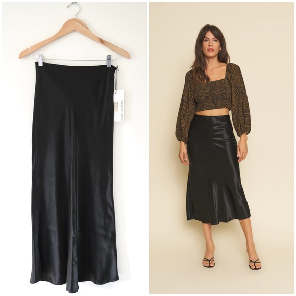 NWT Whimsy + Row Diana Skirt Black Midi Skirt Size S